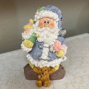 VTG Santa with Teddy Bear and Mini Santa, 6”T